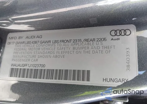2018 Audi A3 2.0T Premium/2.0T Tech Premium z USA, uszkodzony, nr VIN WAUAUGFF1J1023700